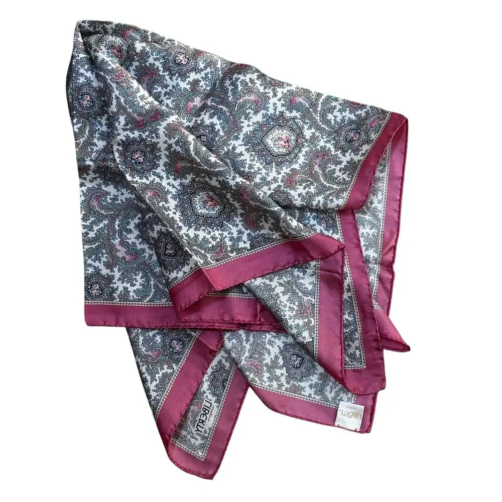 LIBERTY all silk square scarf made in Italy pink & cream paisley hand rolled hem